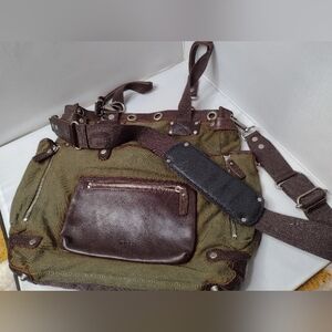 Will Leather Goods Liverpool Canvas  Tote Bag Plaid Lining Green Brown